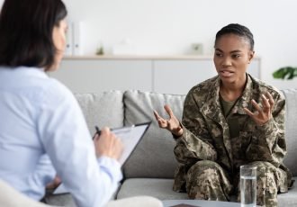 Black,Young,Military,Lady,Explaining,Her,Problems,To,Female,Psychotherapist